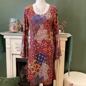 MSK Boho Floral Print Dress With 3/4 Bell sleeves